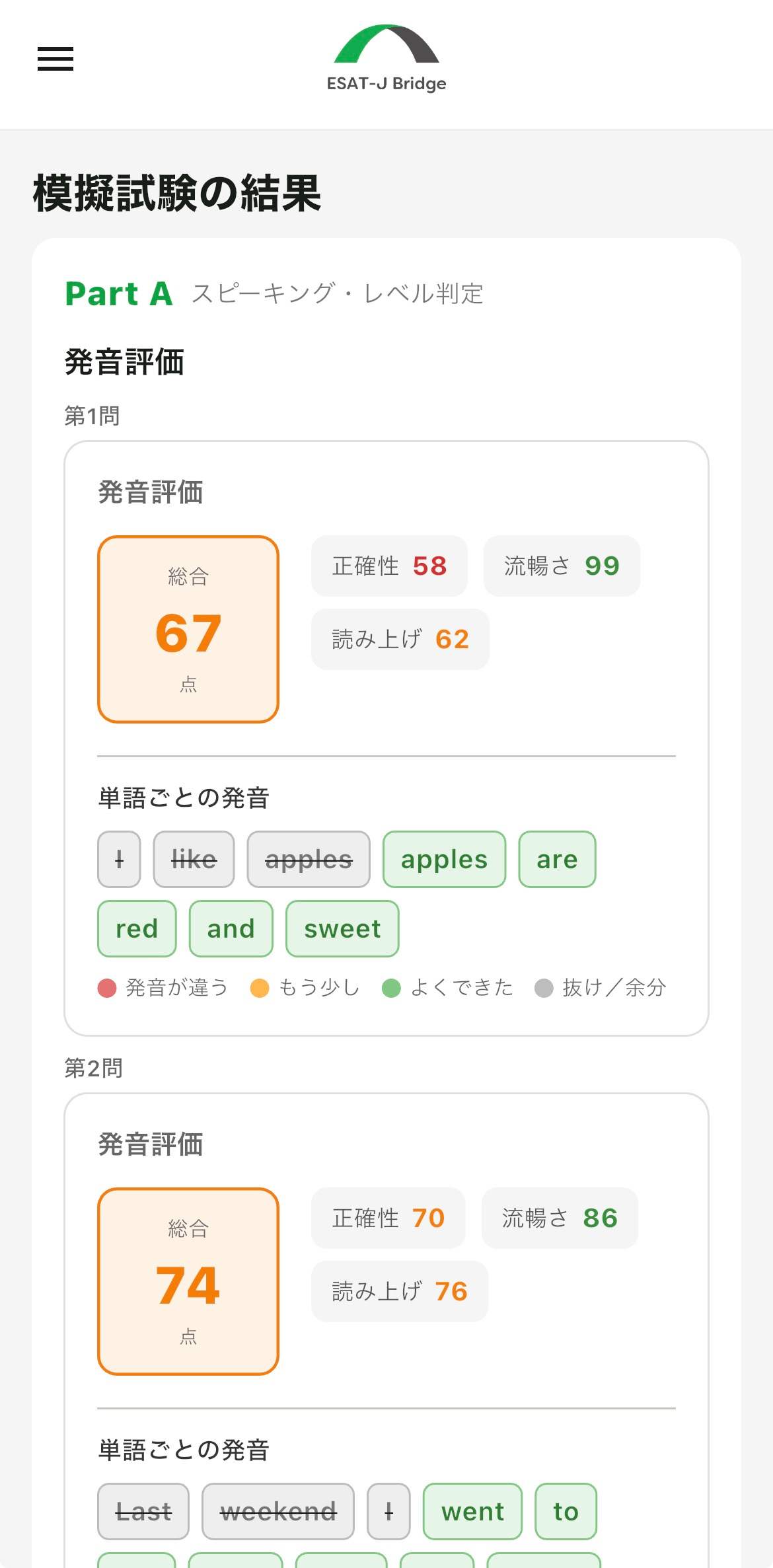 模擬試験結果画面